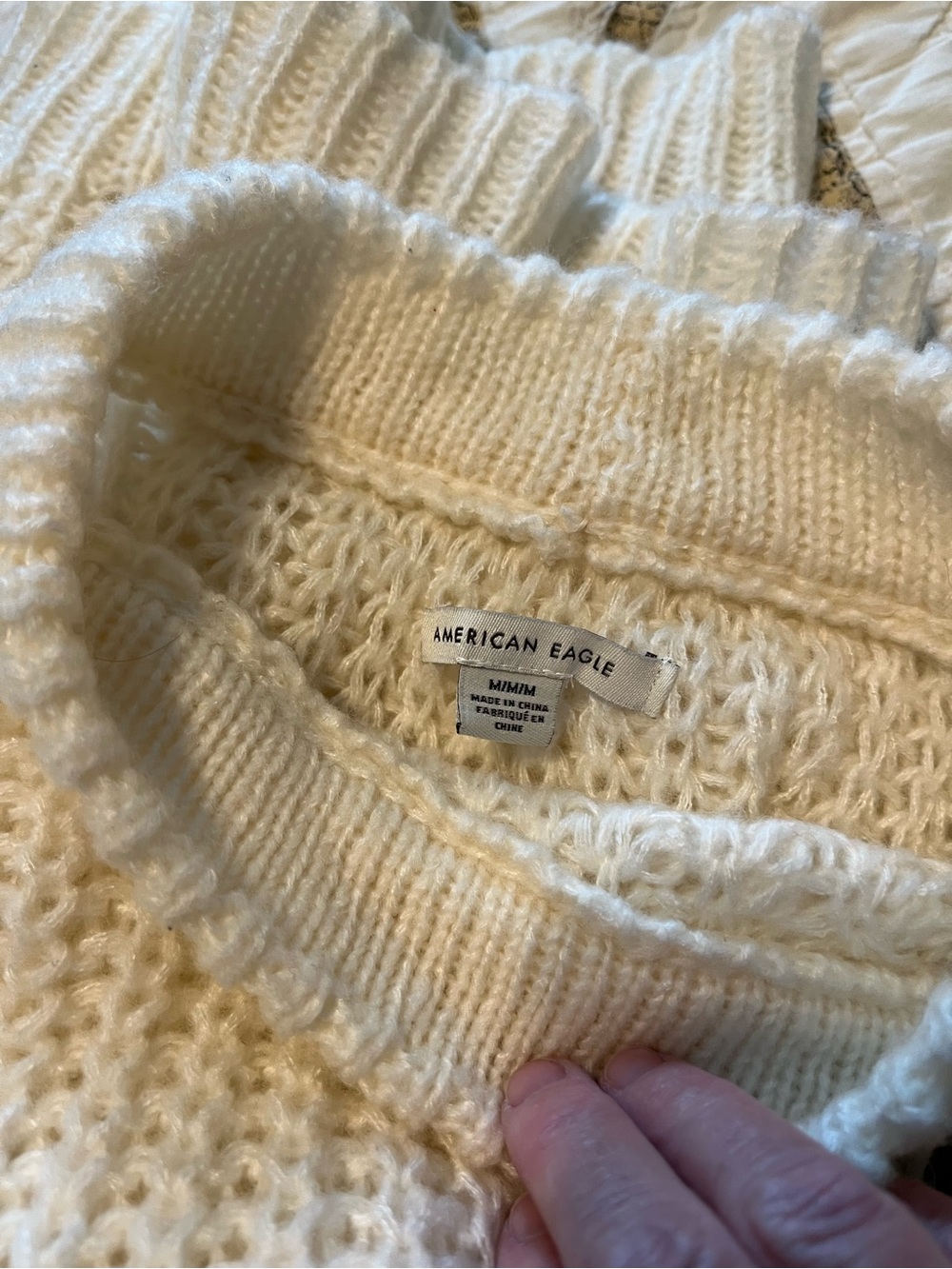 American Eagle Outfitters Cream Open-Weave Crewneck Sweater